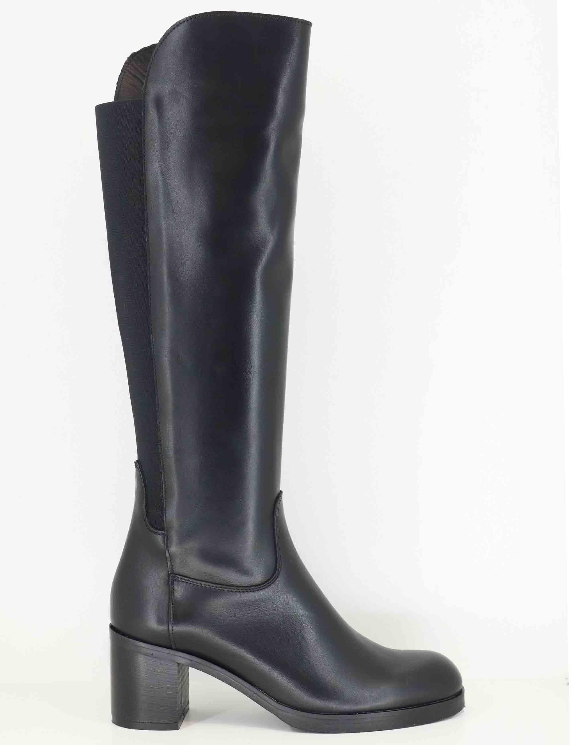 Stivali donna in pelle nera con elastico posteriore e tacco alto SPST3001 001 Spatarella 