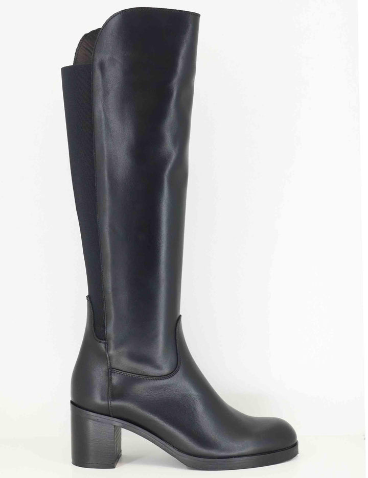 Stivali donna in pelle nera con elastico posteriore e tacco alto SPST3001 001 Spatarella 