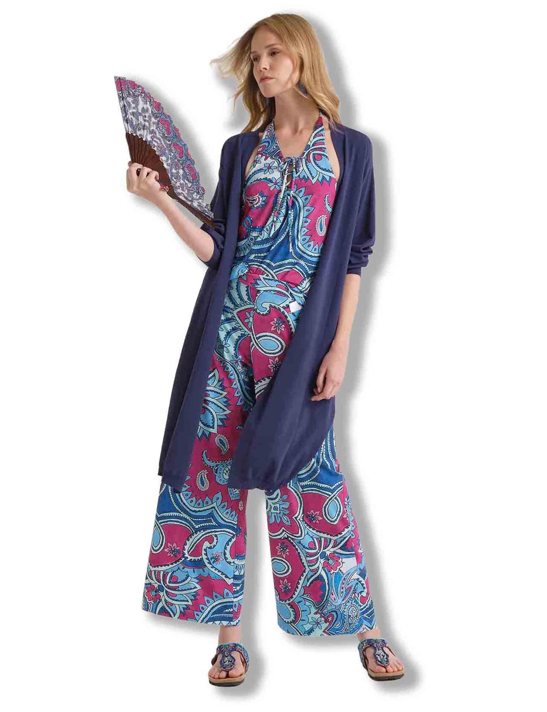 Cardigan lungo donna Viscose Fresh in monocolore blu JN370877099 80043 Maliparmi 