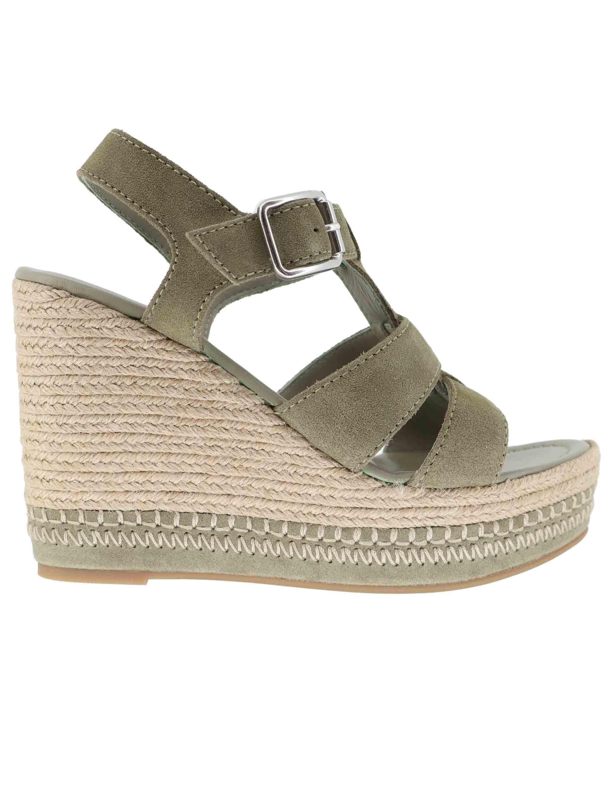 Sandali espadrillas donna in camoscio verde con zeppa alta MAYARA BS_MATCHA Unisa 