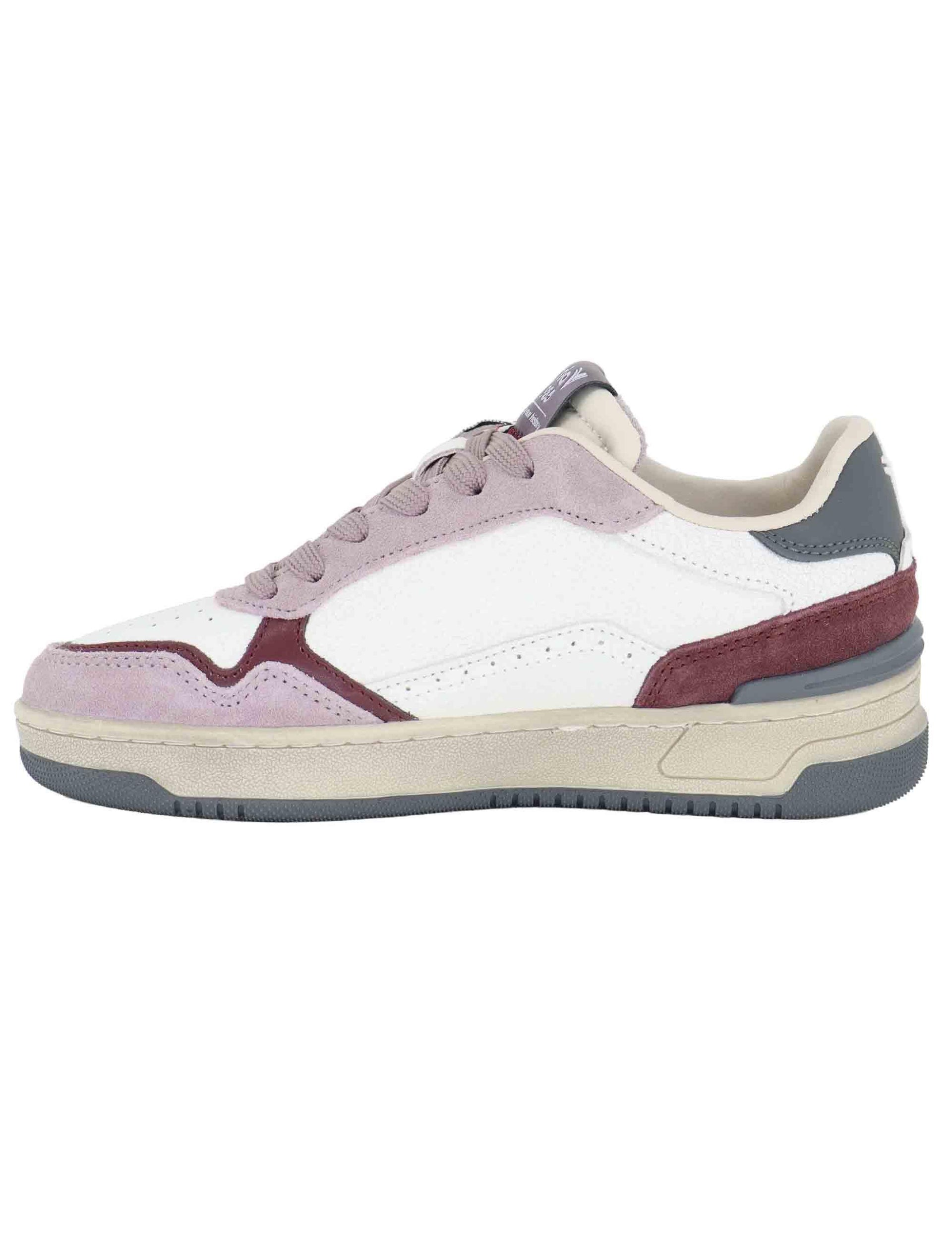 Sneakers donna in pelle bianca e camoscio rosa 8800125 Rosa Victoria 