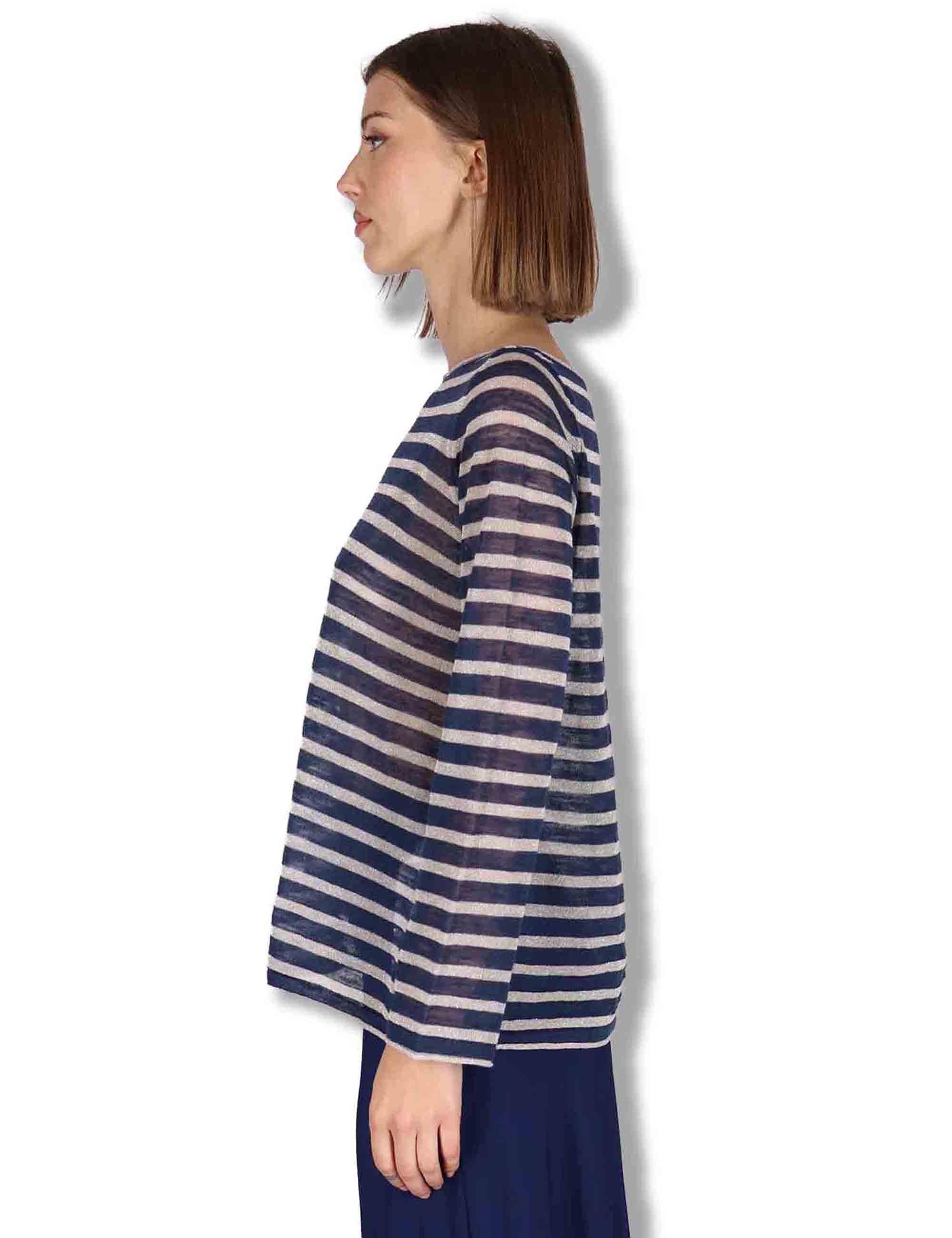 Maglie donna Summer Linen in misto lino blu e naturale a strisce JQ509178148 80B11 Maliparmi 