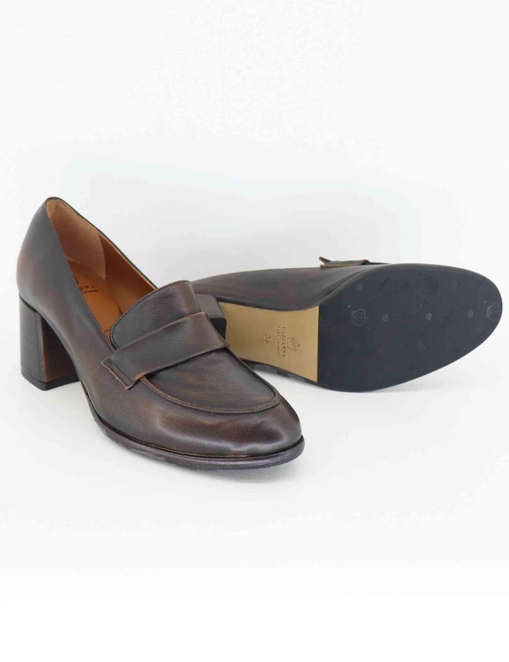 Mocassini donna in pelle vintage marrone tacco medio MO2600 014 L'Arianna 