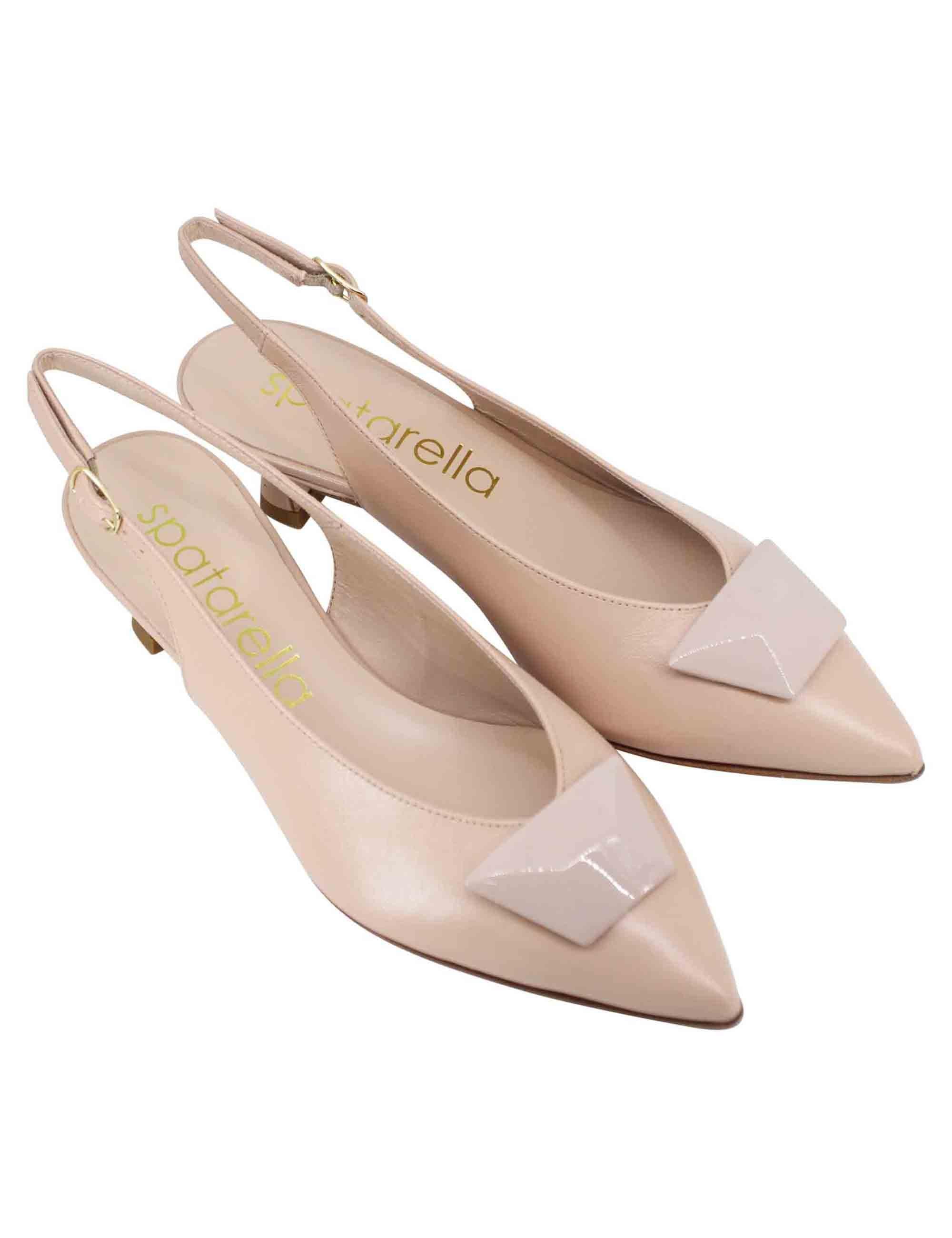 Decollete slingback donna in pelle cipria con tacco basso ed accessorio in tinta SPR4214-19 301 Spatarella 
