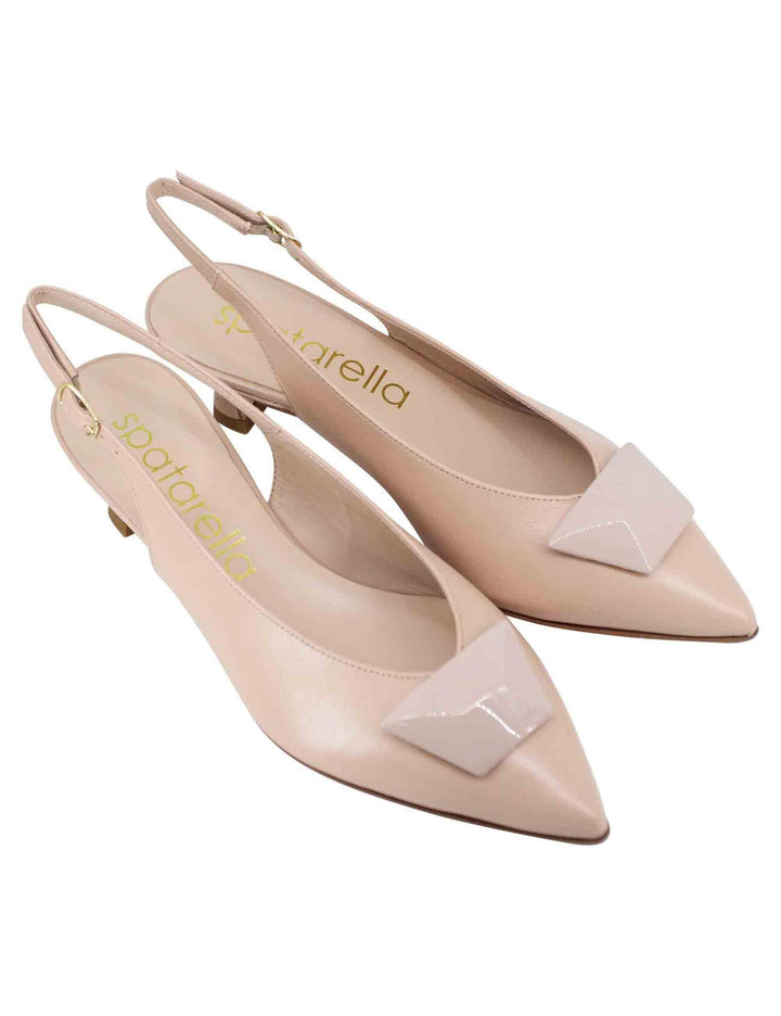 Decollete slingback donna in pelle cipria con tacco basso ed accessorio in tinta SPR4214-19 301 Spatarella 