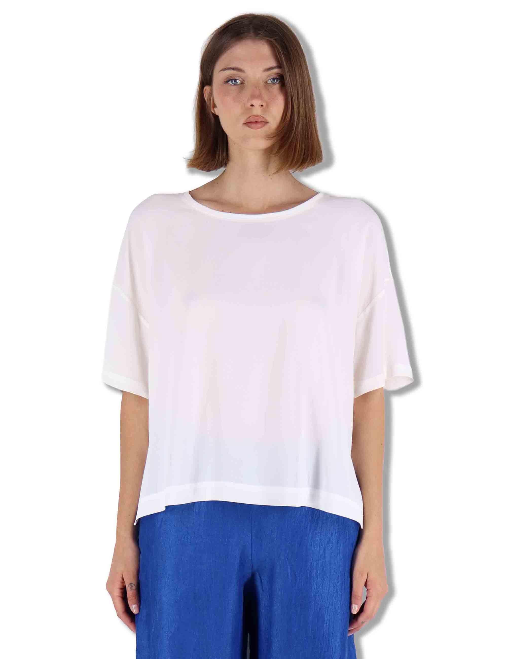 Camicie donna Fluid Crepe in misto seta bianca maniche a 3/4 JM440050672 10001 Maliparmi 