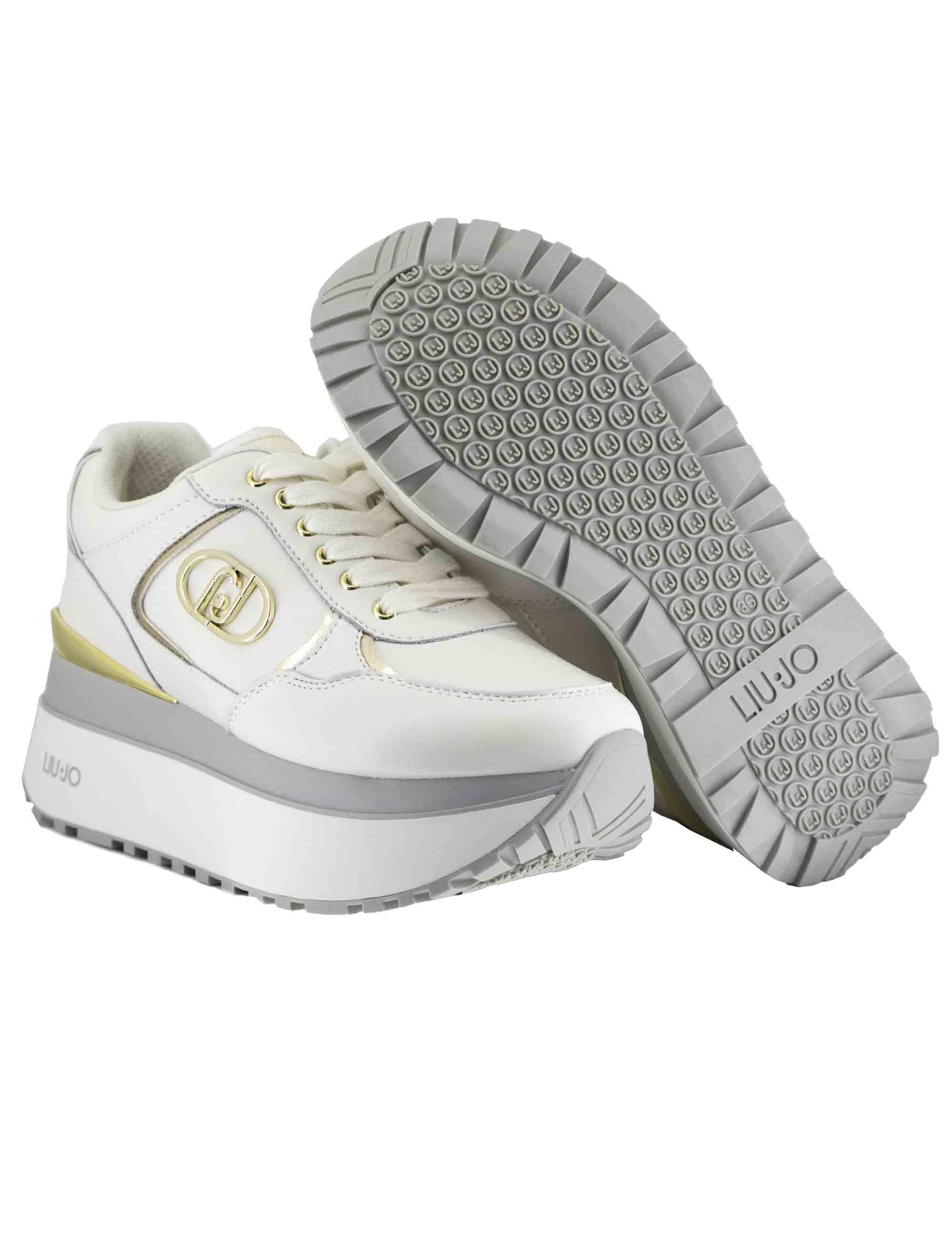 Sneakers Maxi Wonder Plus 01 in pelle off white con zeppa alta in gomma BF5011P0102S1400 Off White Liu-Jo 