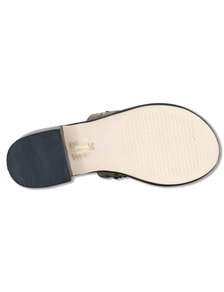 Sandali donna infradito in camoscio taupe con pietre e tacco medio in cuoio Teak 979Z88KW 70-VERDE Bibi Lou 