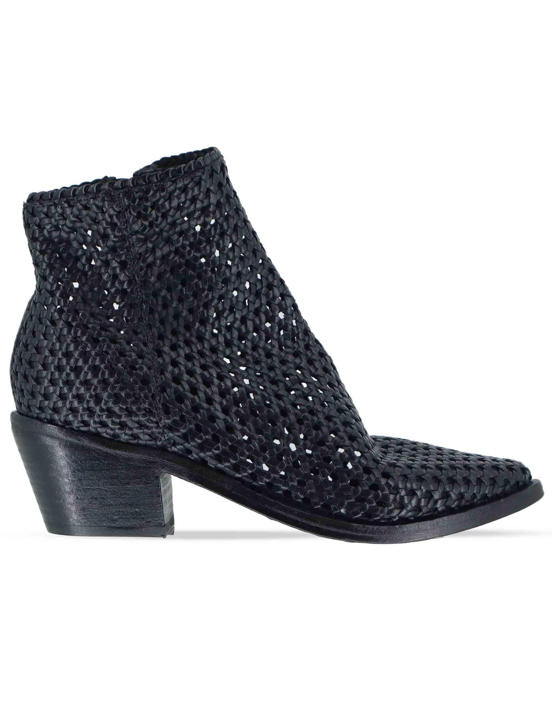 Stivaletti donna in pelle intrecciata nera con tacco messicano 261-303-19 BLACK Zolfo 
