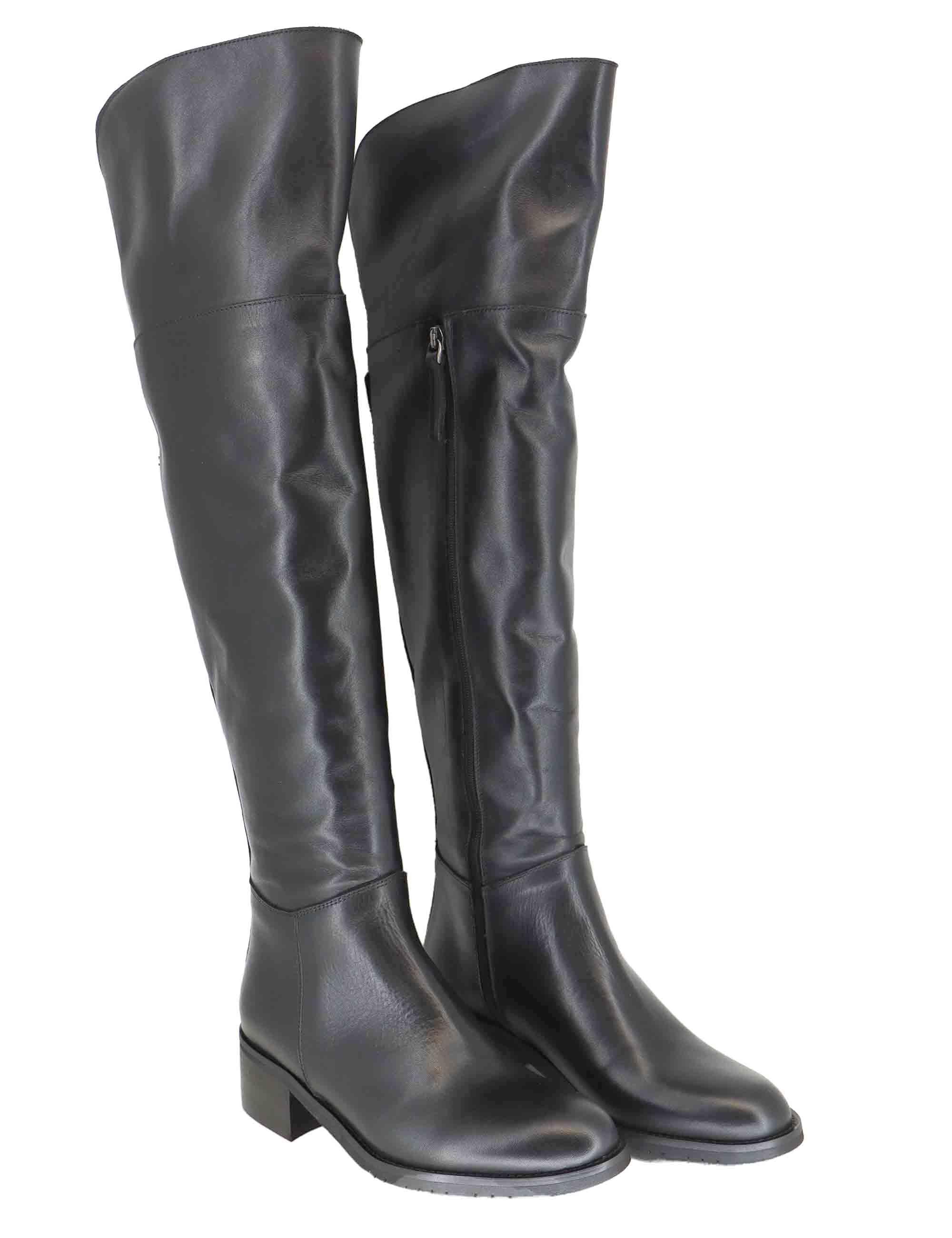 Stivali donna in pelle nera con ghetta al ginocchio e tacco basso SPSTE55101 001 Spatarella 