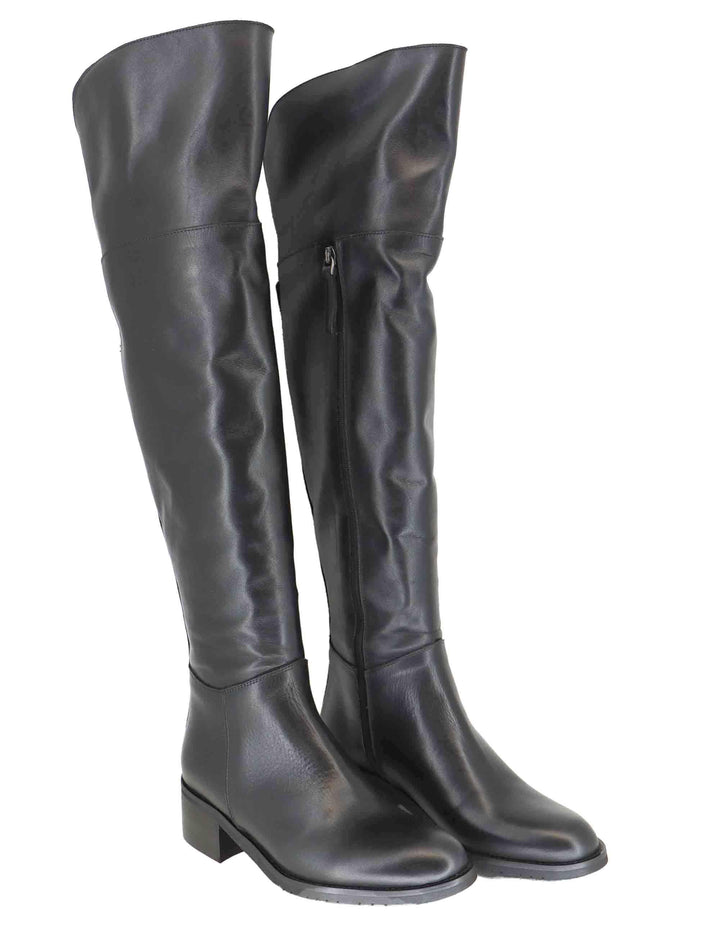 Stivali donna in pelle nera con ghetta al ginocchio e tacco basso SPSTE55101 001 Spatarella 