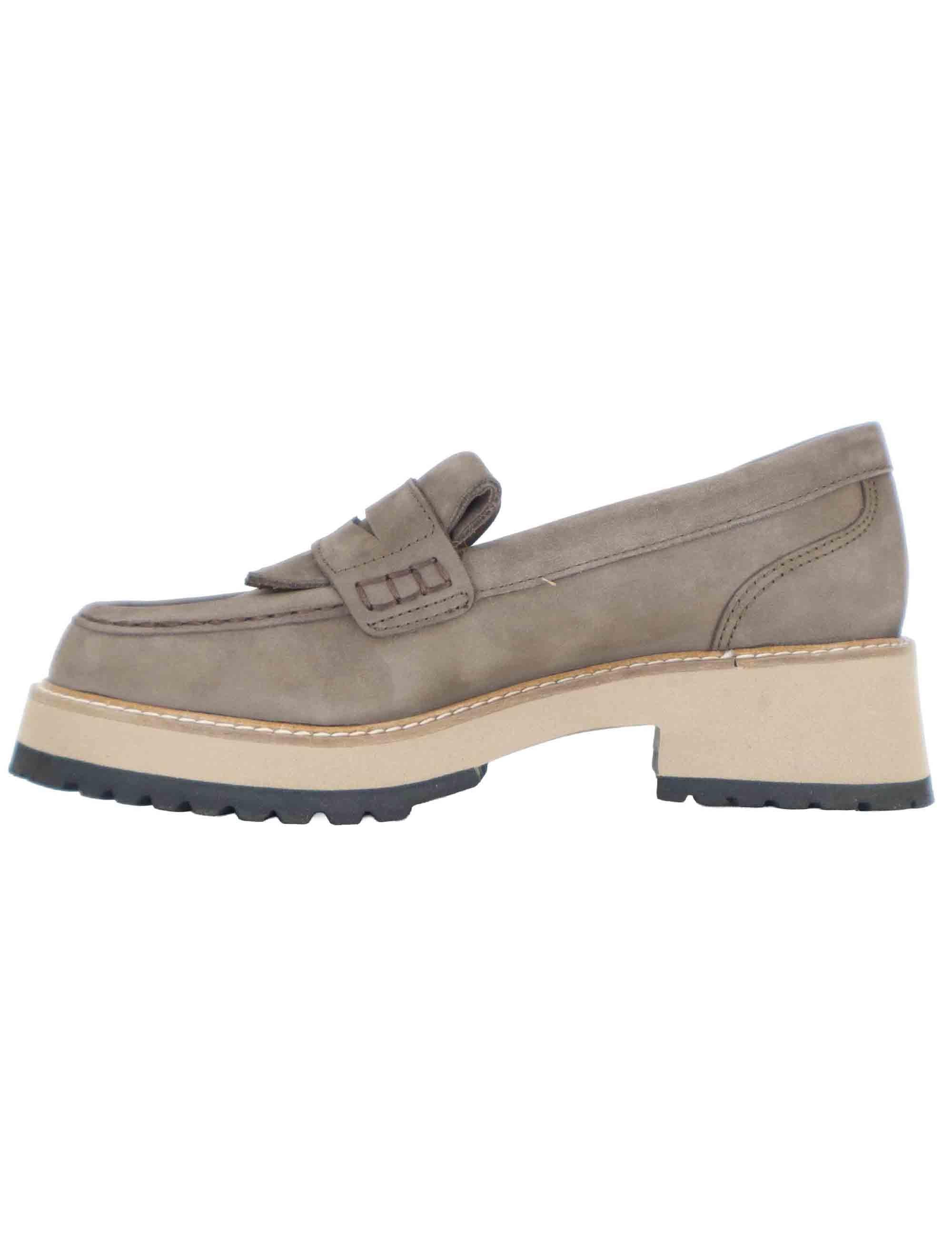 Mocassini donna in pelle taupe con suola in gomma alta e punta tonda SP56888 014 Spatarella 