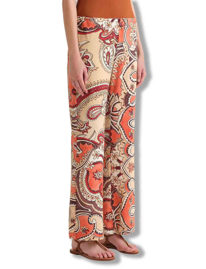 Pantaloni donna Hippie Lotus in tessuto leggero salmone e bianco a fantasia JH400970671 B3107 Maliparmi 