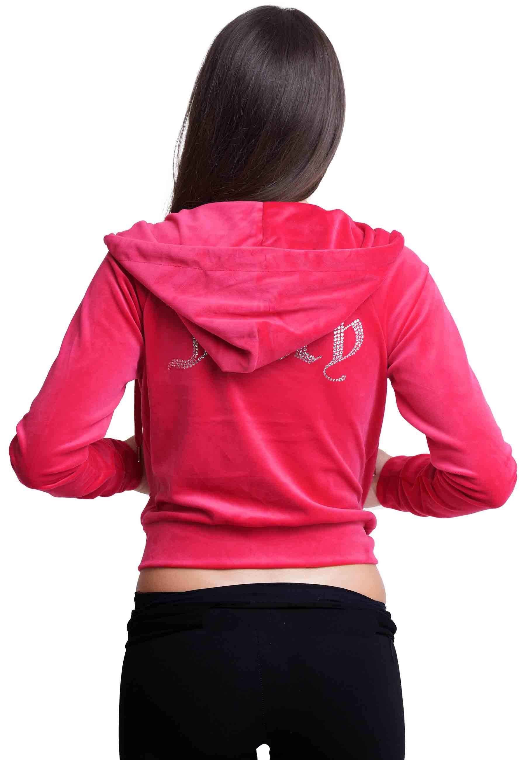 Felpa donna Diamond in velluto fuxia con cappuccio e strass VIJH70194WPF J19 Juicy Couture 