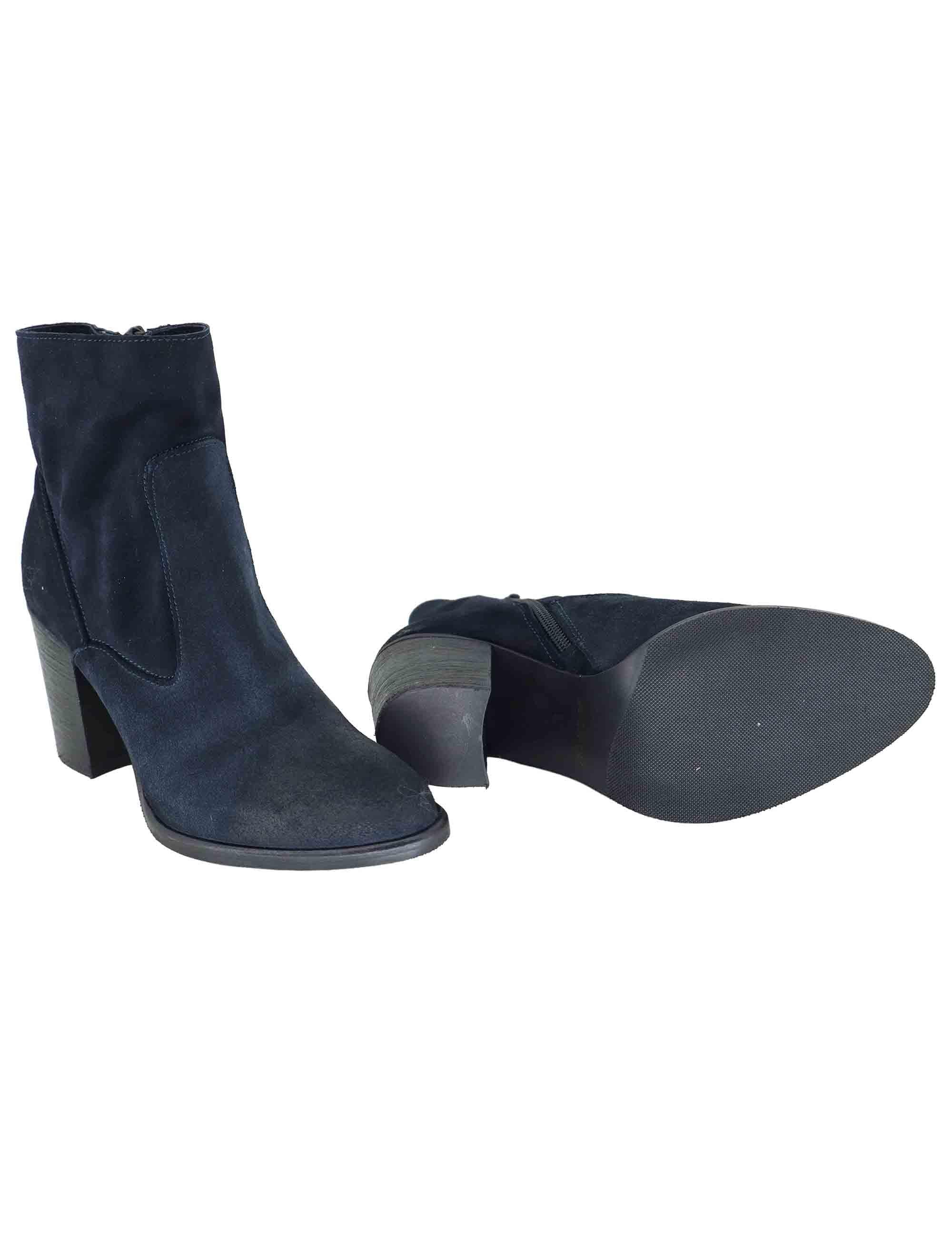 Stivaletti donna in camoscio blu vintage con tacco alto 9754 002 Les Venues 