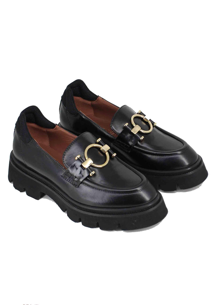 Mocassini donna in pelle nera con suola carrarmato SPV45 001 Spatarella 