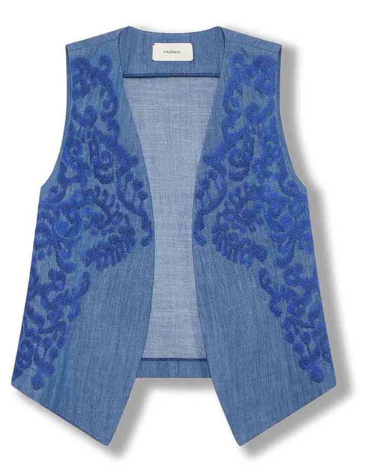 Gilet donna Ikat On Chambray in cotone sfumato blu JE112810210 80002 Maliparmi 
