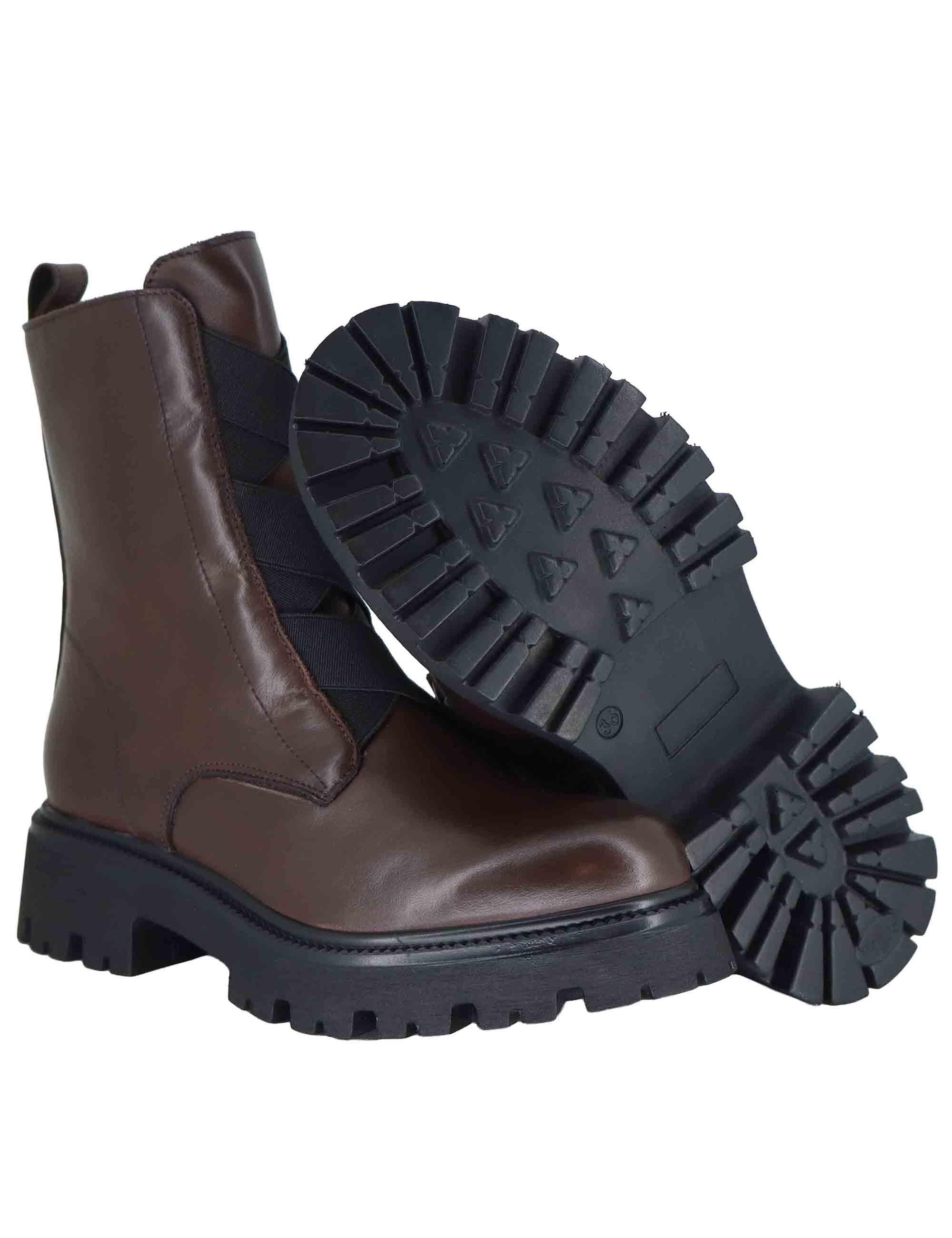 Stivaletti anfibi donna in pelle marrone con elastici e suola carrarmato GAIA 13 014 Tattoo 