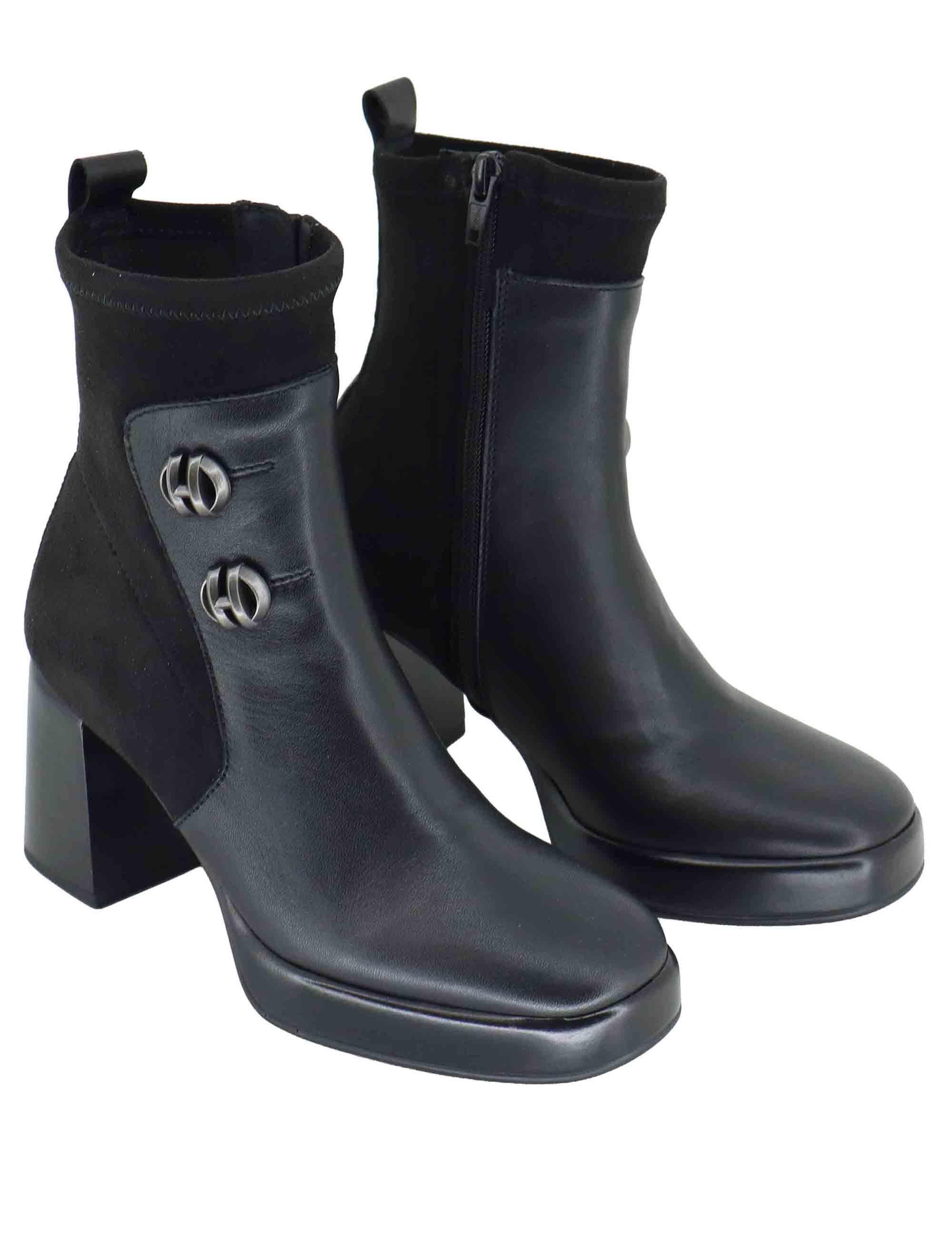 Stivaletti donna in pelle nera con tacco alto e plateau HI254228 C004 Hispanitas 