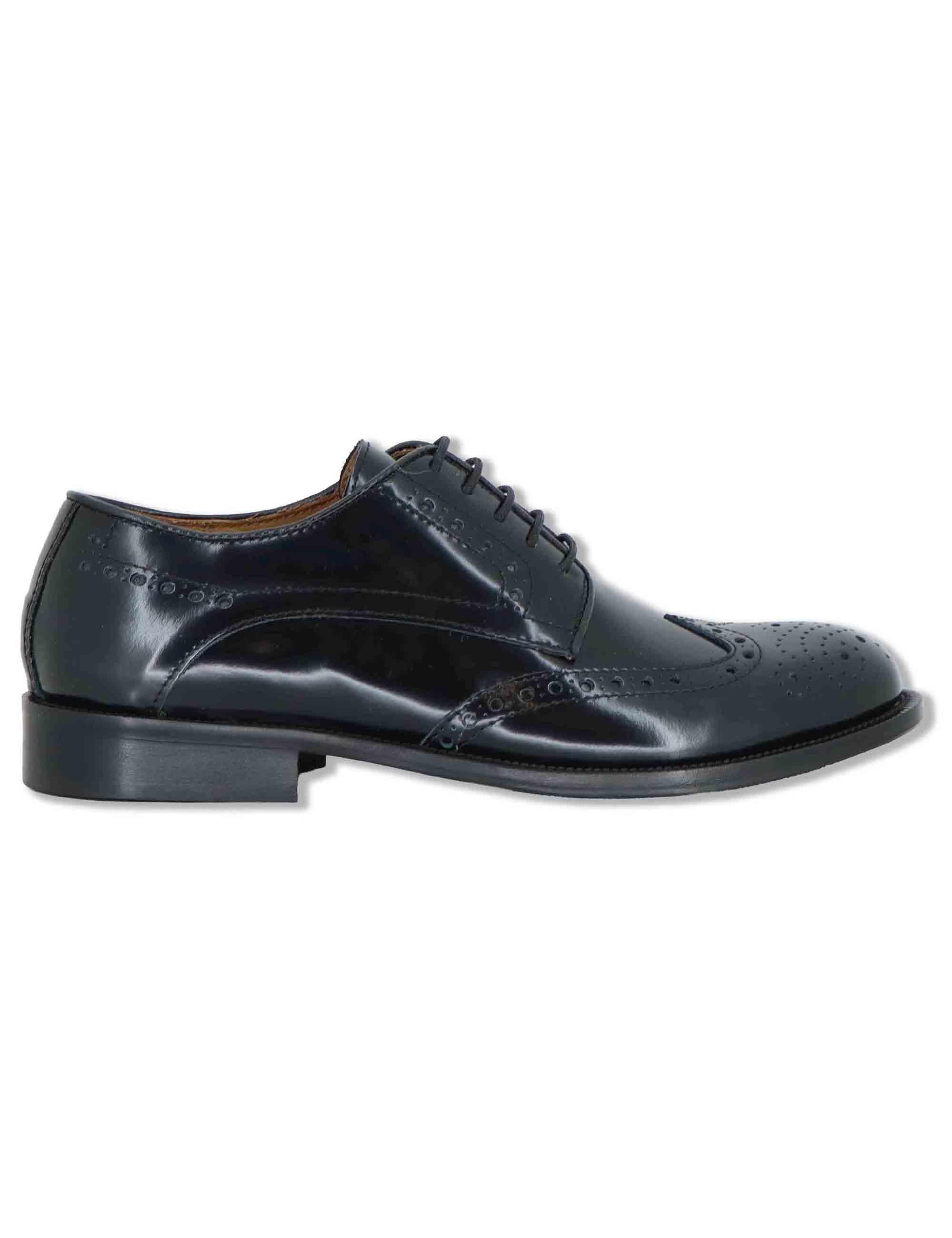 Stringate uomo in pelle nera con impunture all'inglese e suola in cuoio SPDU608 001 Spatarella 