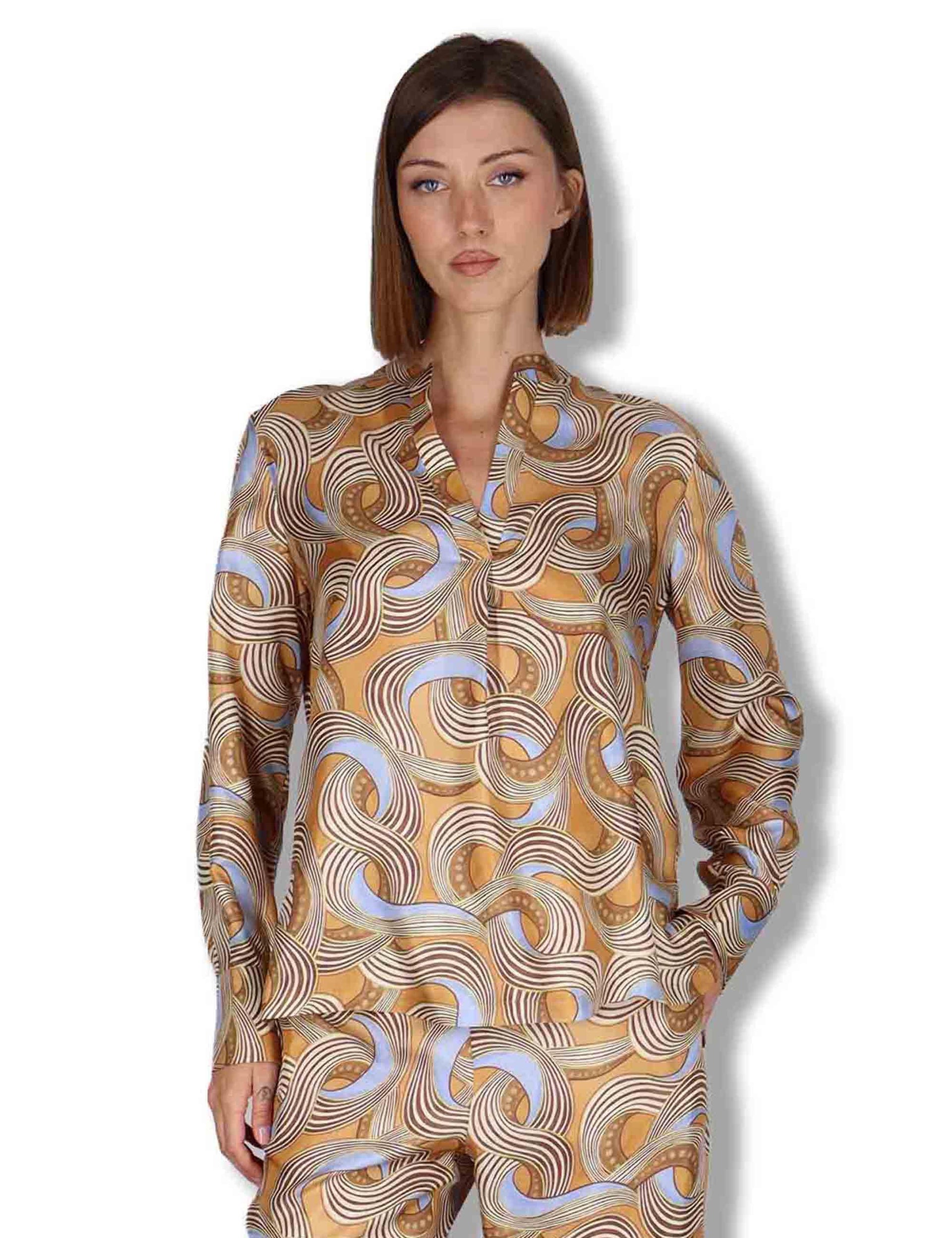 Camicie donna Collection Print in pura seta stampata azzurra e maniche lunghe JM103331027 A4164 Maliparmi 