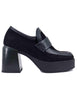 Mocassins femme en daim noir, talons hauts, modèle LORY 001.