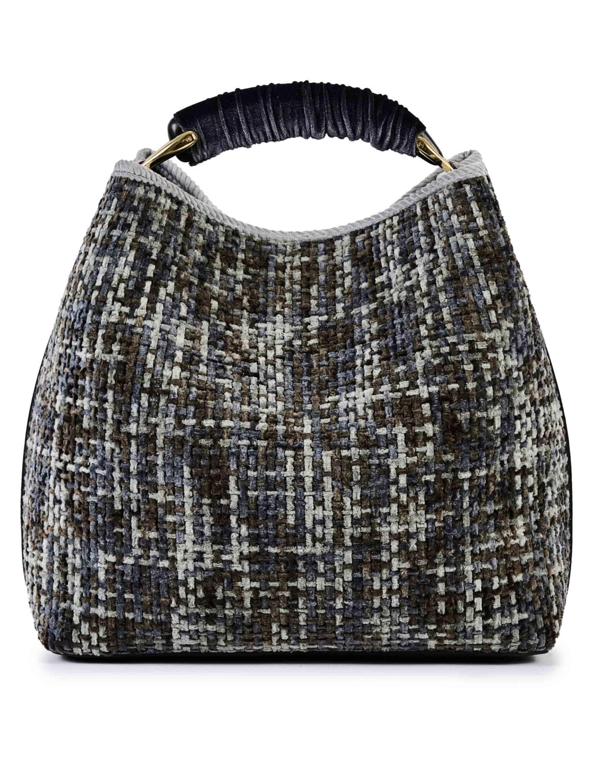 Borse donna in velluto jacquard grigio con manico e tracolla CORAL C04 Via Mail Bag 
