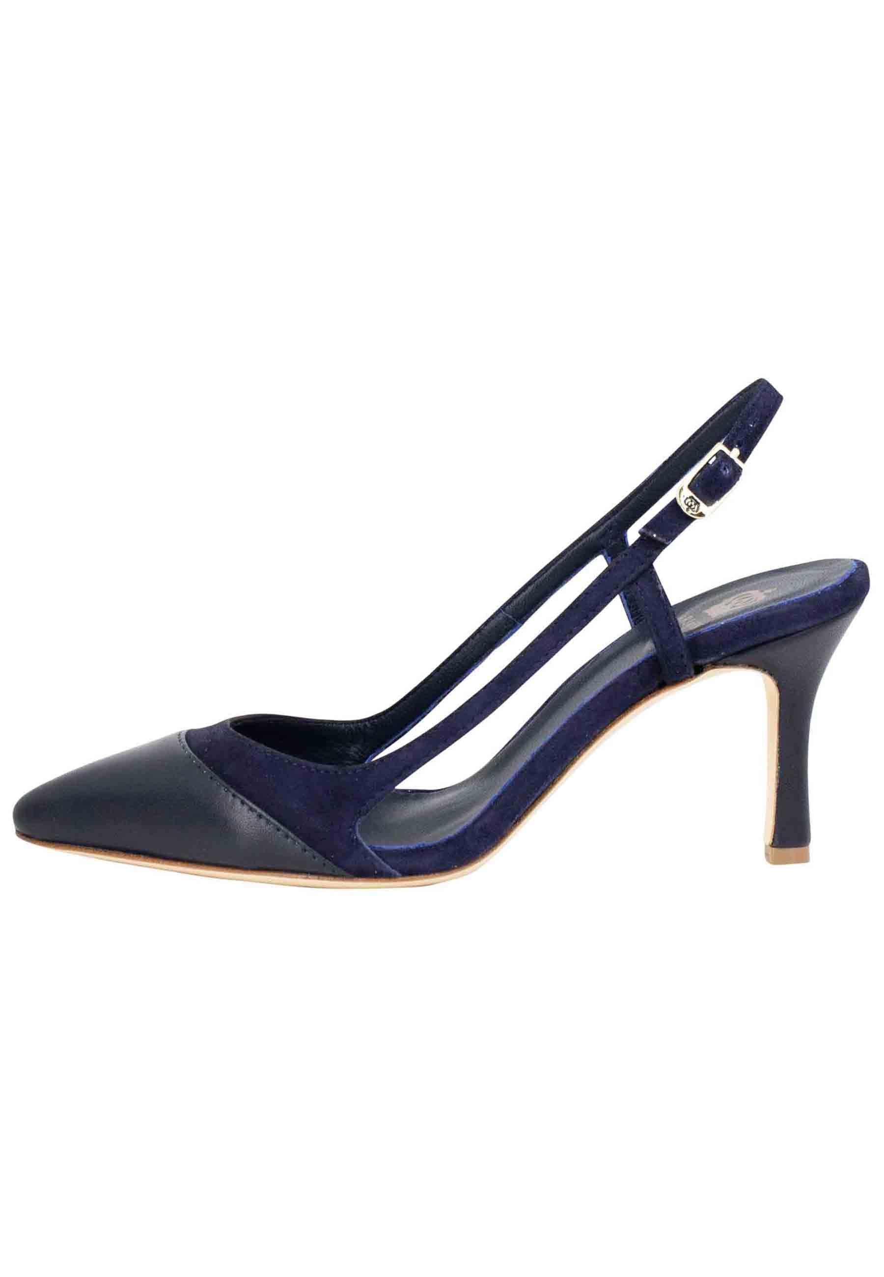 Decollete slingback donna in pelle e camoscio blu tacco alto CH1605 002 L'Arianna 