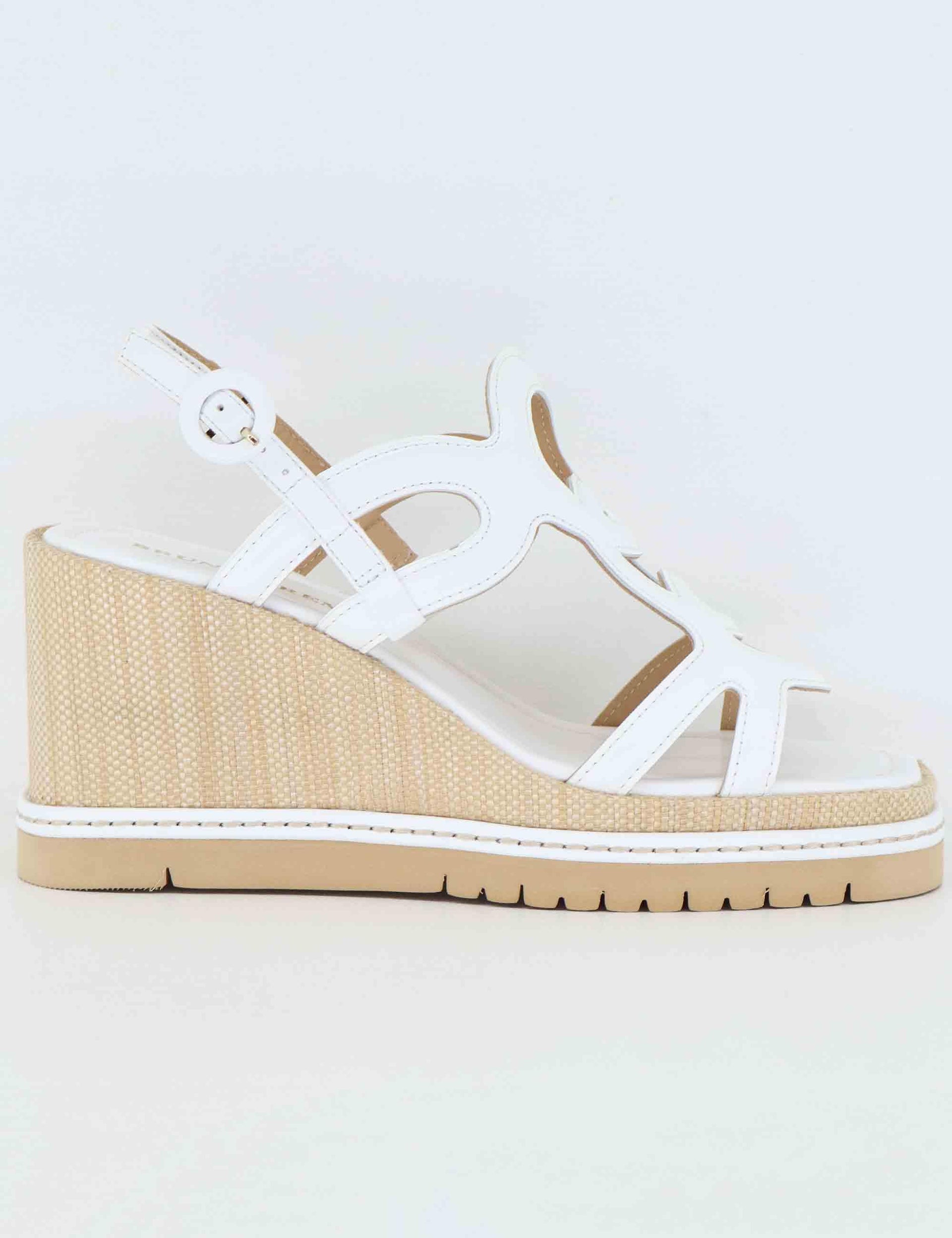 Sandali donna in pelle bianca con zeppa alta in rafia BL5403X 100 Bruno Premi 