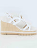 Women's white leather sandals with high raffia wedge Women BL5403X 100