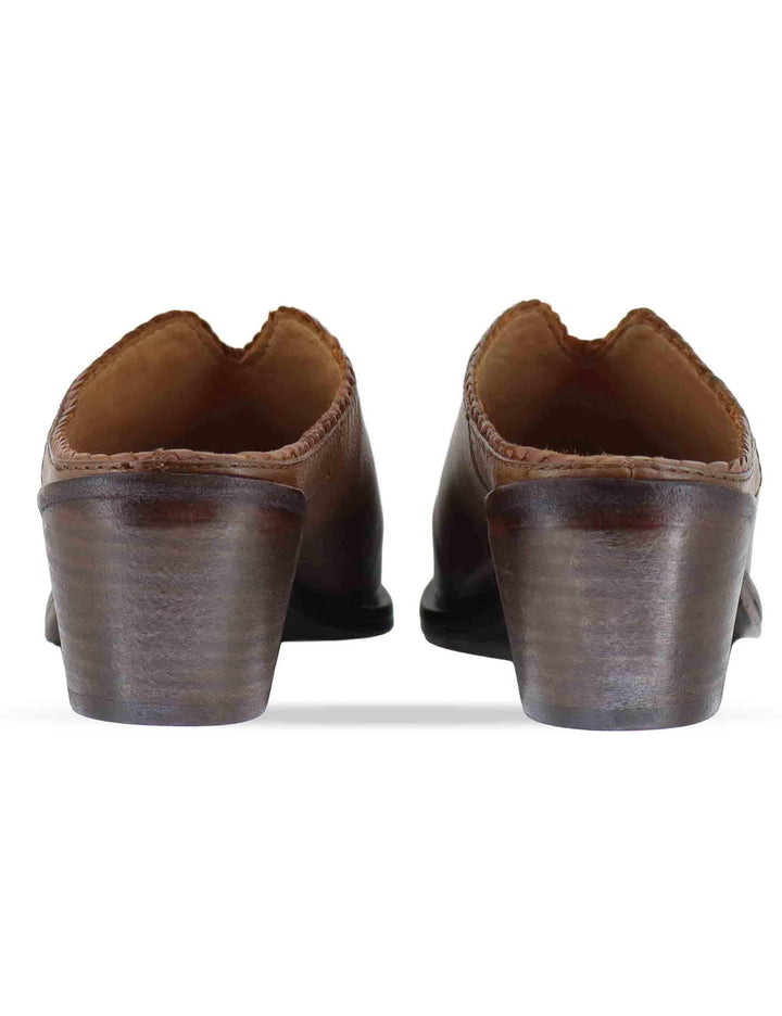 Sabot donna in pelle cuoio con tacco in cuoio e punta a punta 261-303-23 MOCHA Zolfo 