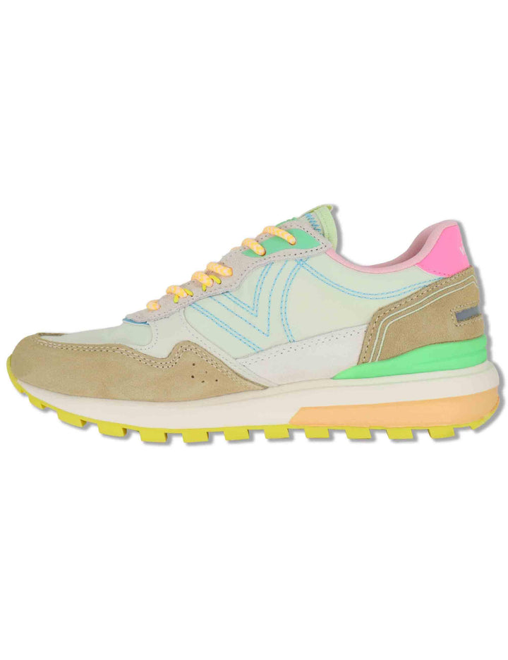Sneakers donna Luna in nylon e pelle beige con suola running 1156114 80_Beige Victoria 