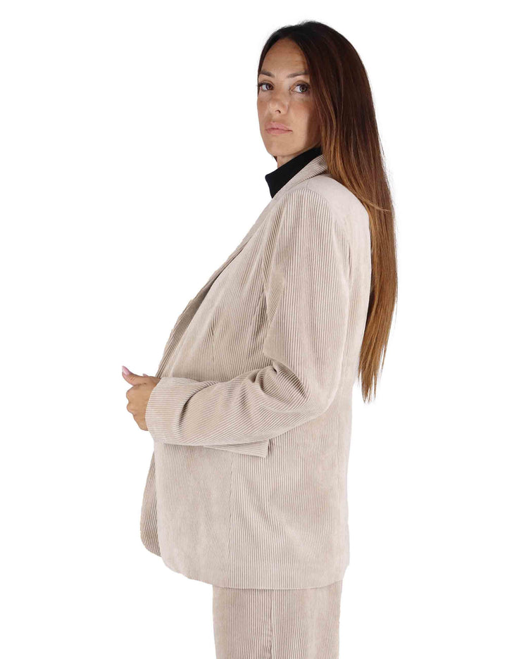 Giacche donna monopetto in velluto beige con bottone gioiello JABGA0025-F1240 220 Justmine 