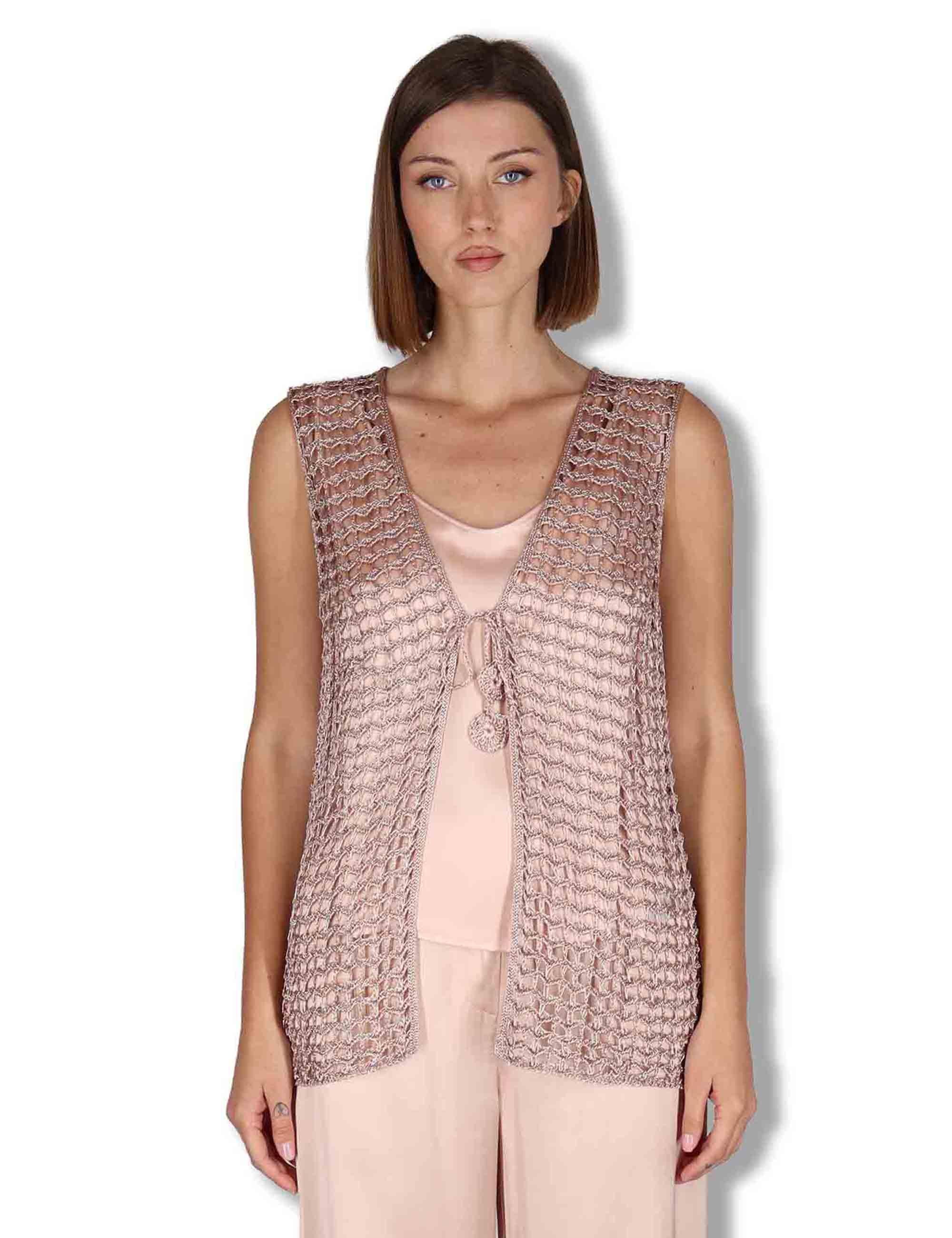 Gilet donna Metallic Lurex in cotone rosa e oro con nappine JE113078213 90008 Maliparmi 