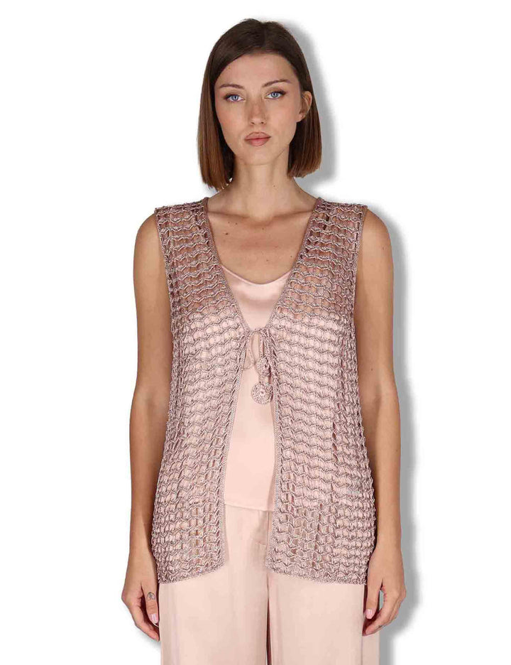 Gilet donna Metallic Lurex in cotone rosa e oro con nappine JE113078213 90008 Maliparmi 