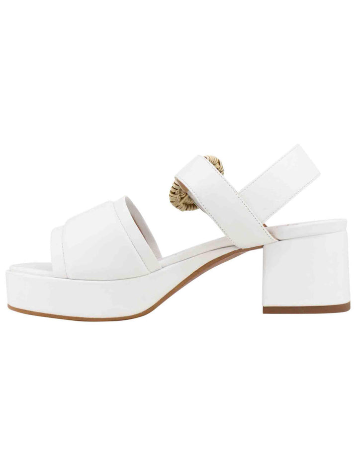 Sandali donna in pelle bianca con fibbia rivestita e tacco e plateau SP887 100 Spatarella 