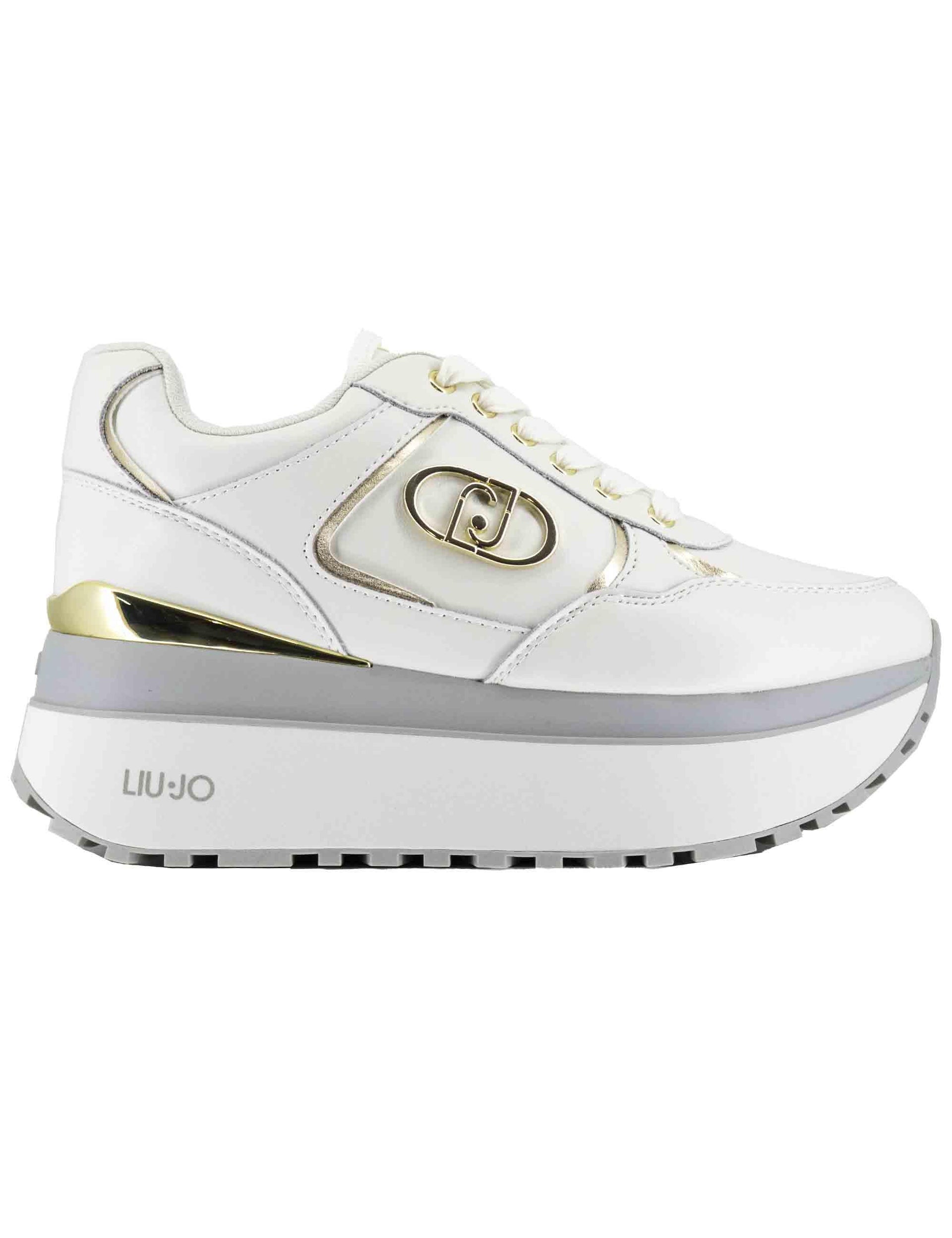 Sneakers Maxi Wonder Plus 01 in pelle off white con zeppa alta in gomma BF5011P0102S1400 Off White Liu-Jo 