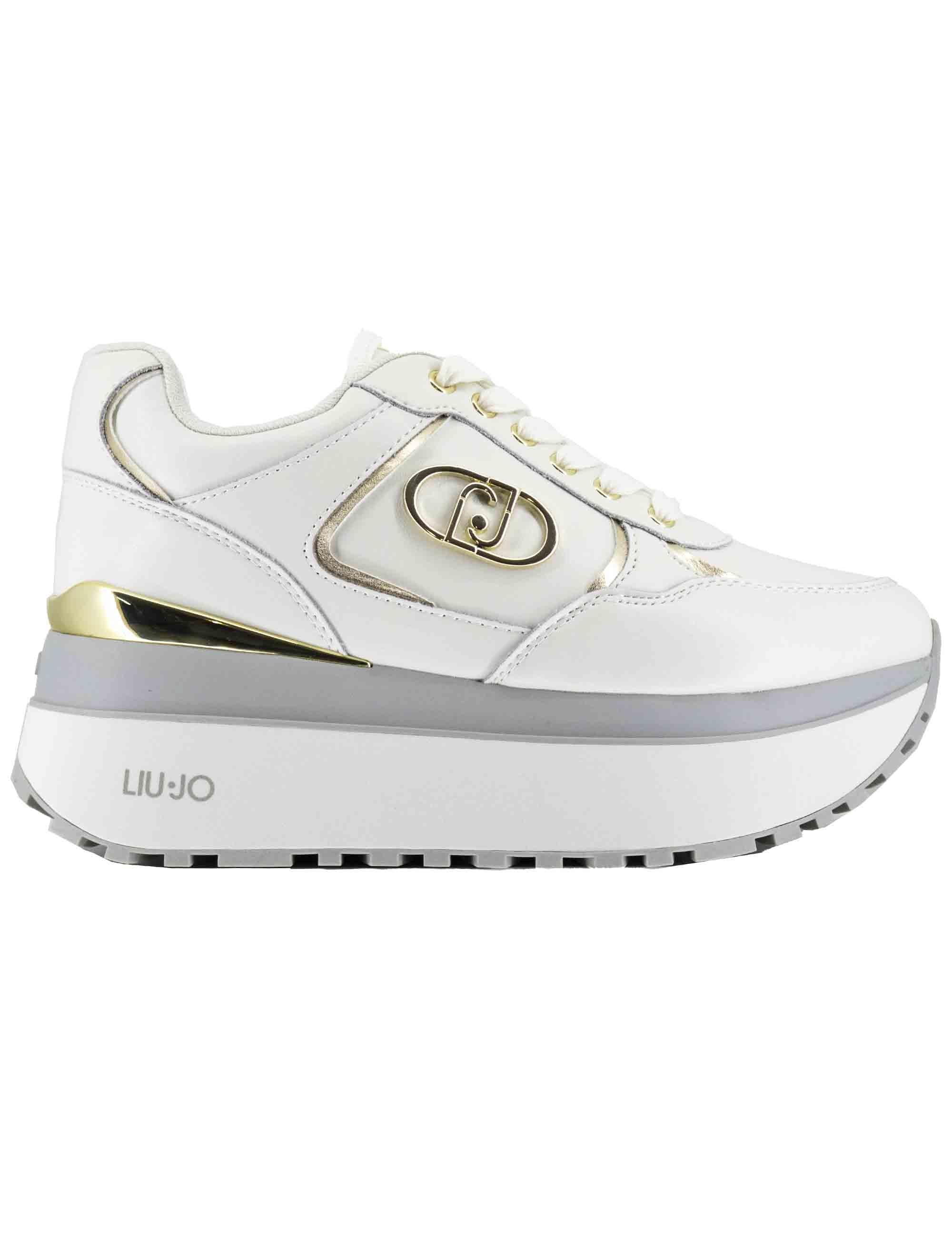 Sneakers Maxi Wonder Plus 01 in pelle off white con zeppa alta in gomma BF5011P0102S1400 Off White Liu-Jo 