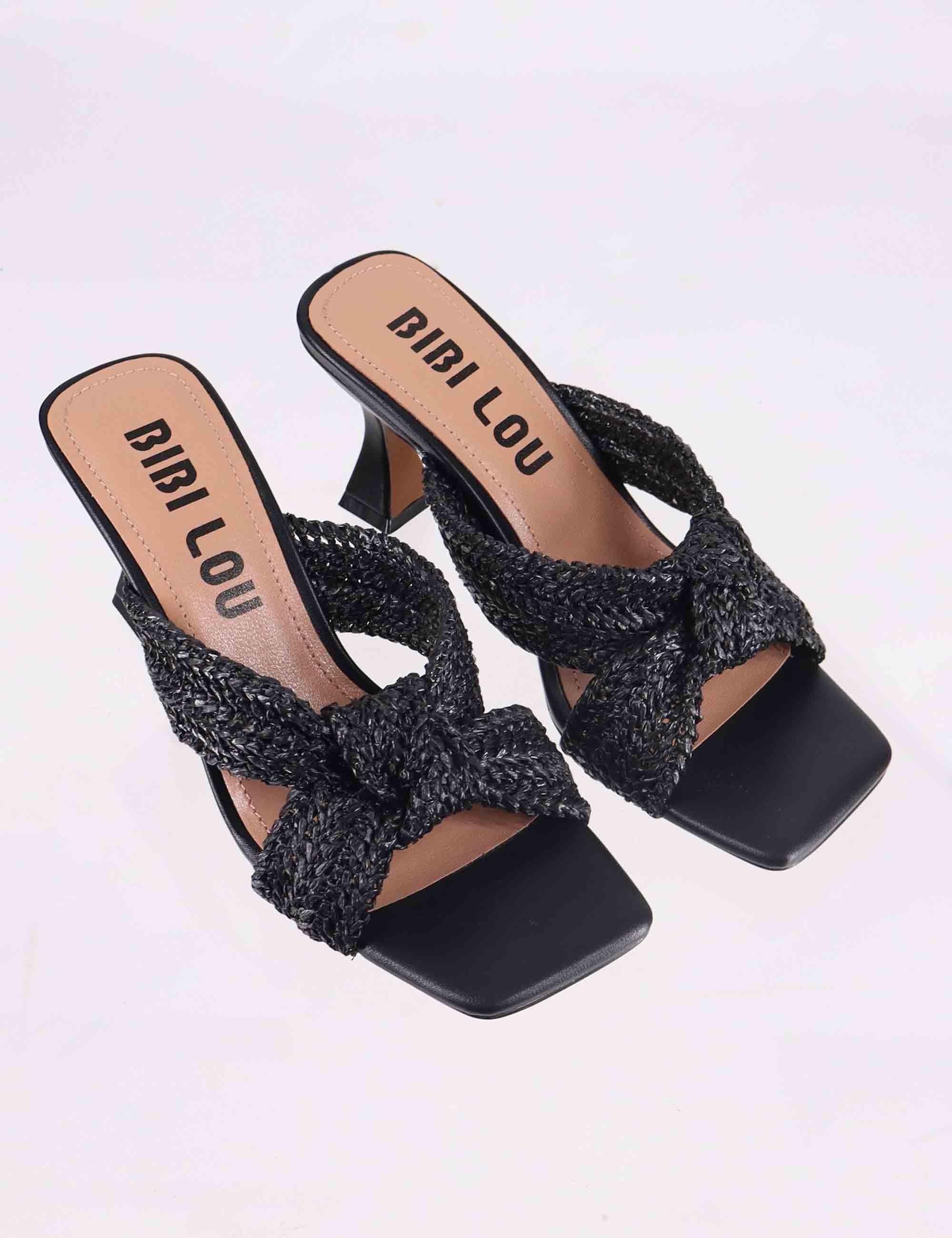 Sandali donna Nicole in tessuto nero con tacco alto 882Z94HG 001 Bibi Lou 