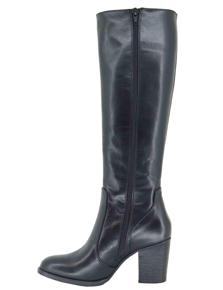 Stivali donna in pelle nera tacco alto 9780SLIM 001 Les Venues 