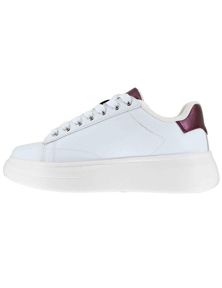 Sneakers donna Babol 01 in pelle bianca e bordeaux con suola alta 5 cm BF5059PX748S3909 WHITE/CREMISI Liu-Jo 