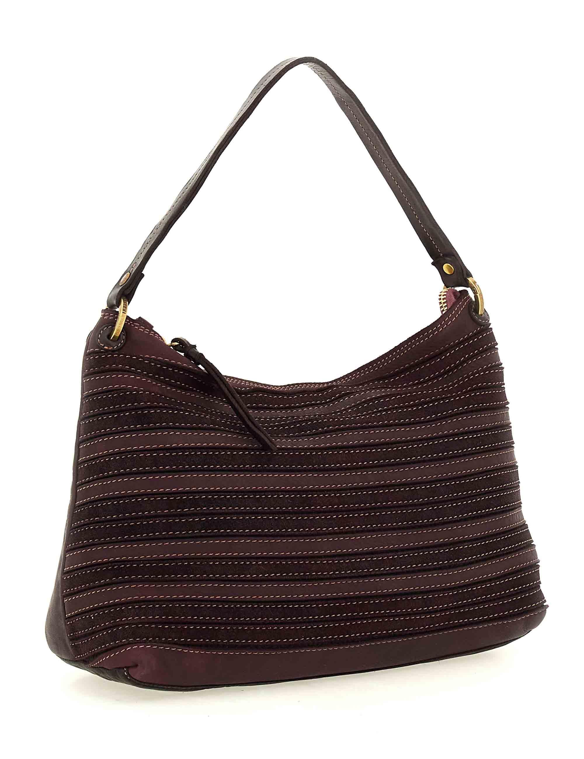 Borsa donna a spalla grande Asia in pelle e camoscio multi riga prugna L012850ND X2917 C3507 Caterina Lucchi 