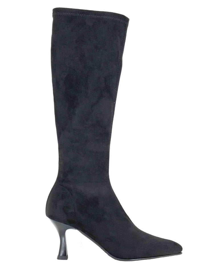 Stivali donna in tessuto elasticizzato nero con tacco alto e punta a punta 78041-AE 05 Miss Elastic 