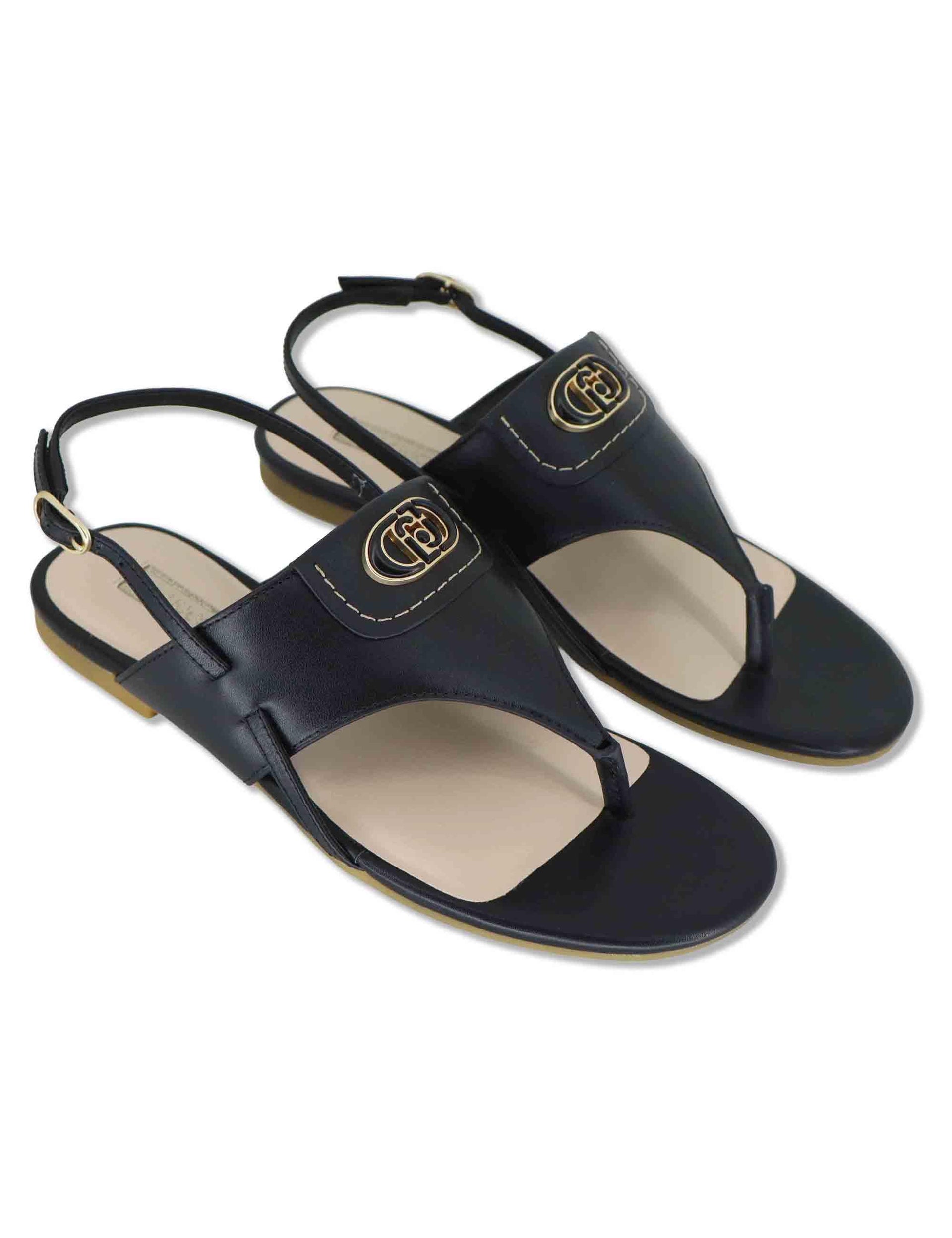 Sandali slingback donna in pelle nera con fibbia e tacco basso SANDY 10 BLACK Liu-Jo 