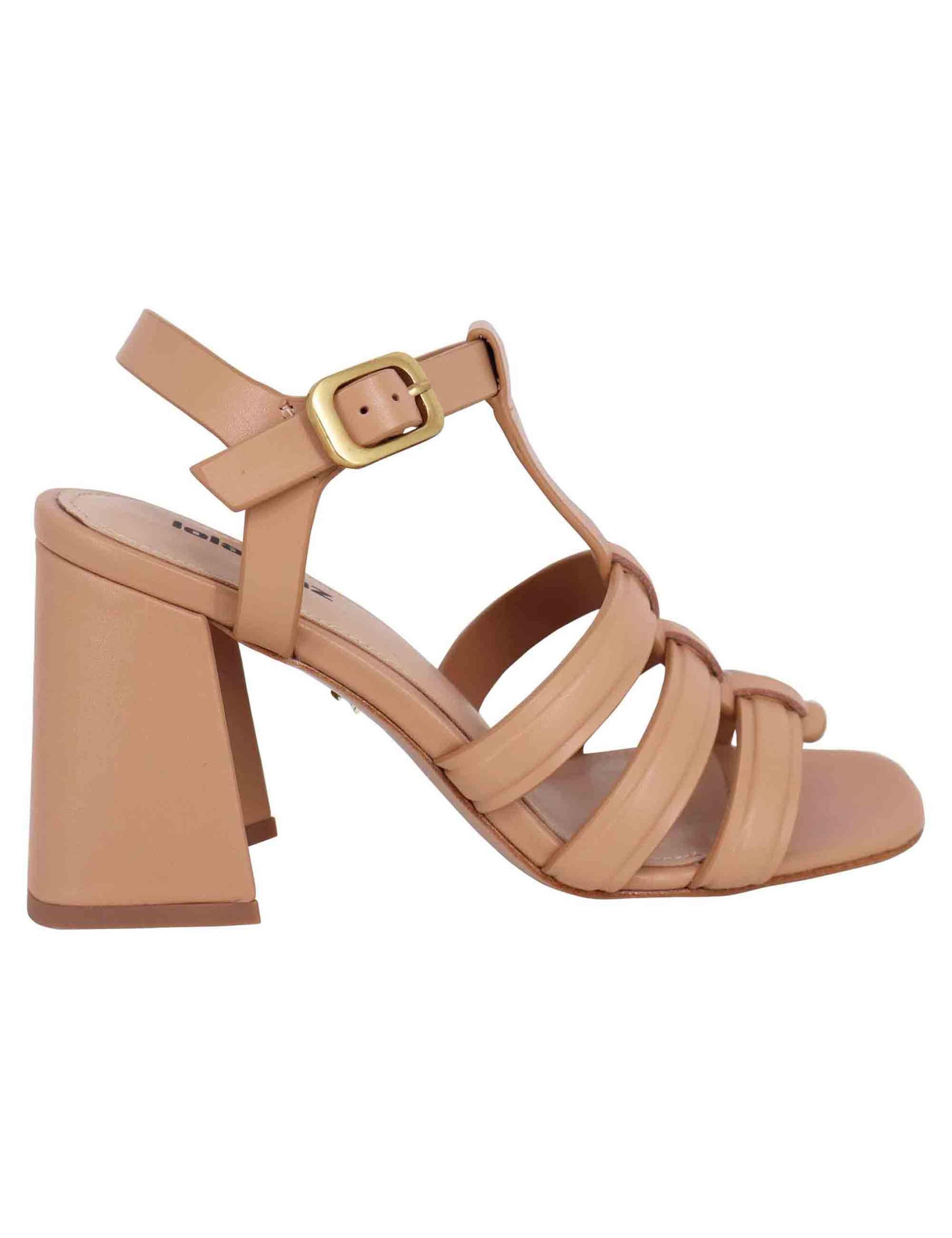 Sandali donna in pelle nude con tacco alto punta quadra e cinturino alla caviglia Gaia 351Z10BK 025 Lola Cruz 