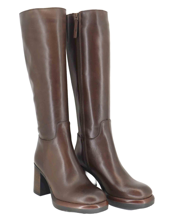 Stivali donna in pelle marrone con con tacco alto e plateau SPST7012 014 Spatarella 