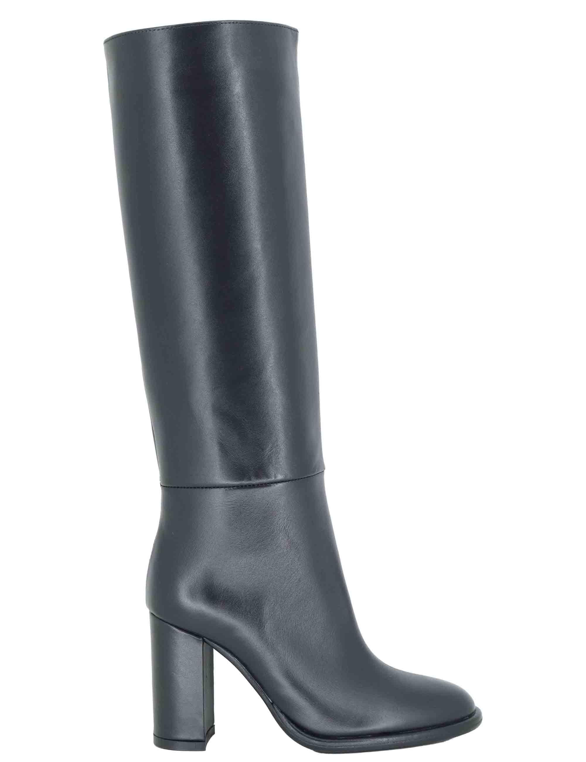 Stivali donna a tubo in pelle nera tacco alto R2461 001 Bianca Di 