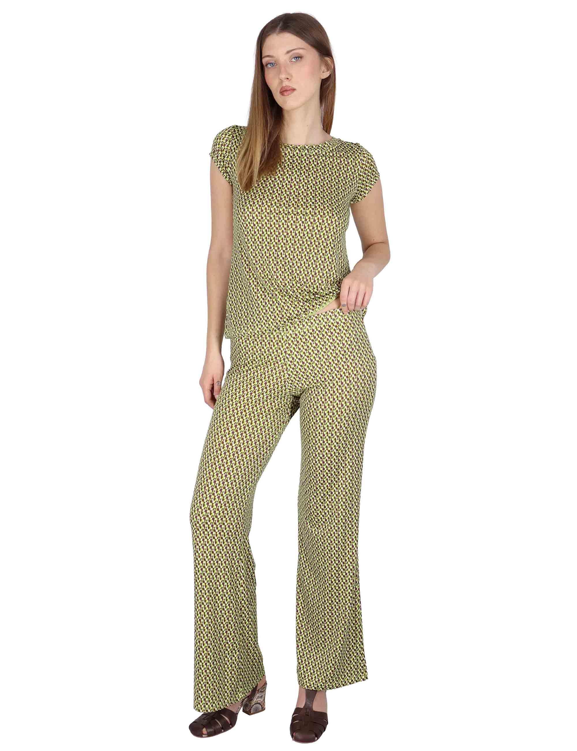 Pantaloni donna Fluid Pants in Jersey a fantasia verde con elastico in vita JFAPN0001-E2747-1245 7046 Justmine 