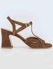 Sandales femme en daim marron perforé, talon haut, modèle Donna 1028 014