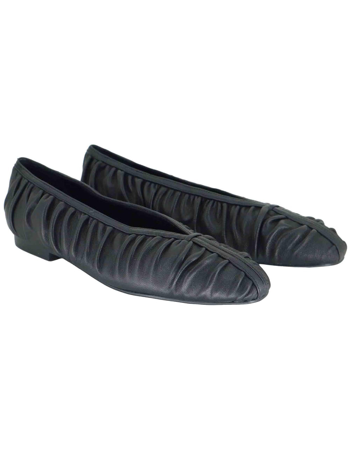 Ballerine donna in pelle nera plissè con tacco basso e punta tonda 595Z10VK 03 Bibi Lou 